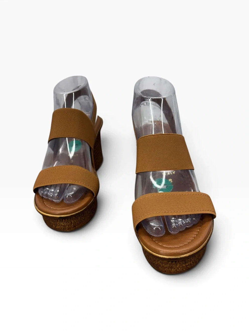 Italian Shoemakers Brown Elastic Strap Wedge Sandals